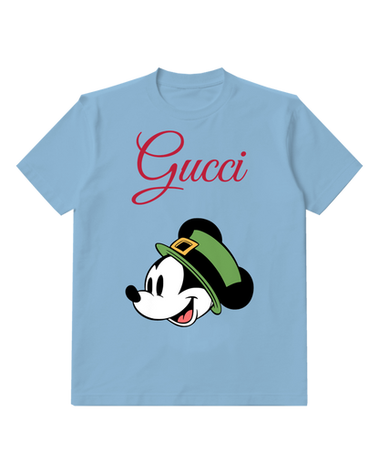 Sky Blue Mickey Mouse Wearing Green Hat Graphic T-Shirt - front product view
