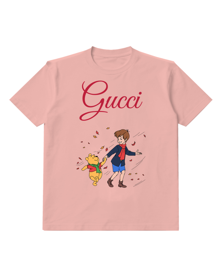 Blush Pink Child And Bear Dancing Graphic T-Shirt - front product view