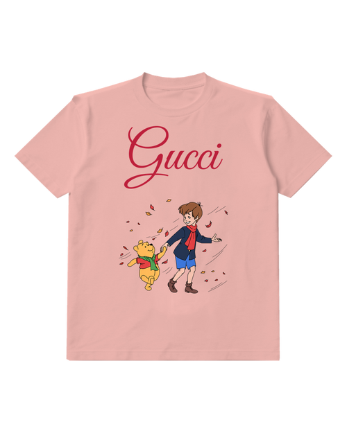 Blush Pink Child And Bear Dancing Graphic T-Shirt - front product view
