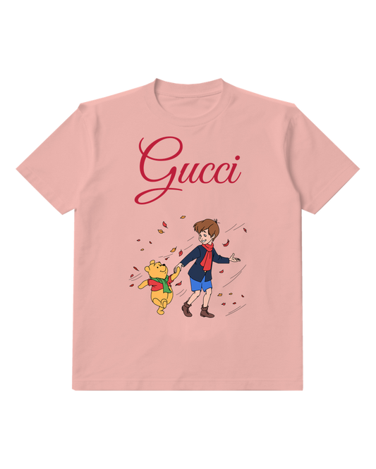 Blush Pink Child And Bear Dancing Graphic T-Shirt - front product view
