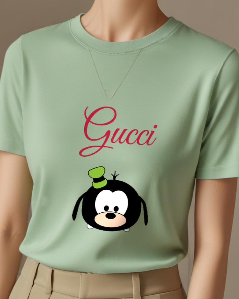 Sage Green Goofy In Round Head Pose With Hat Graphic T-Shirt - model wearing view