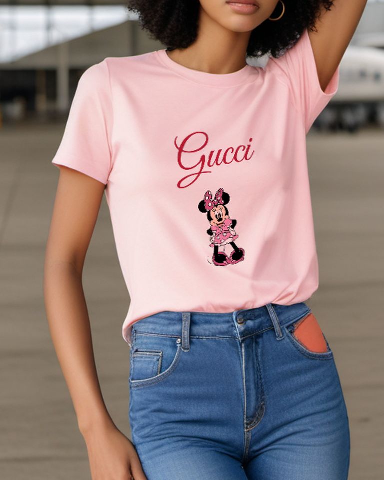 Blush Pink Polka Dot Dress Mouse Graphic T-Shirt - styled view 2