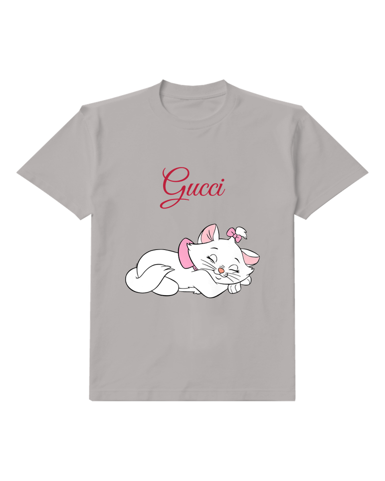 Gray White Cat Sleeping Curled Up Graphic T-Shirt - front product view