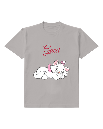 Gray White Cat Sleeping Curled Up Graphic T-Shirt - front product view