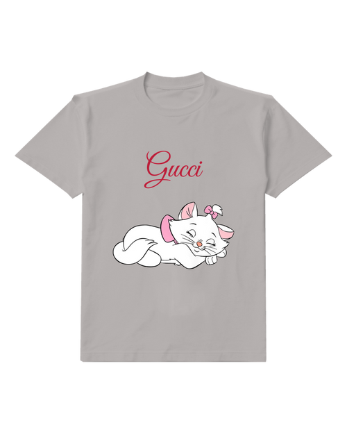 Gray White Cat Sleeping Curled Up Graphic T-Shirt - front product view