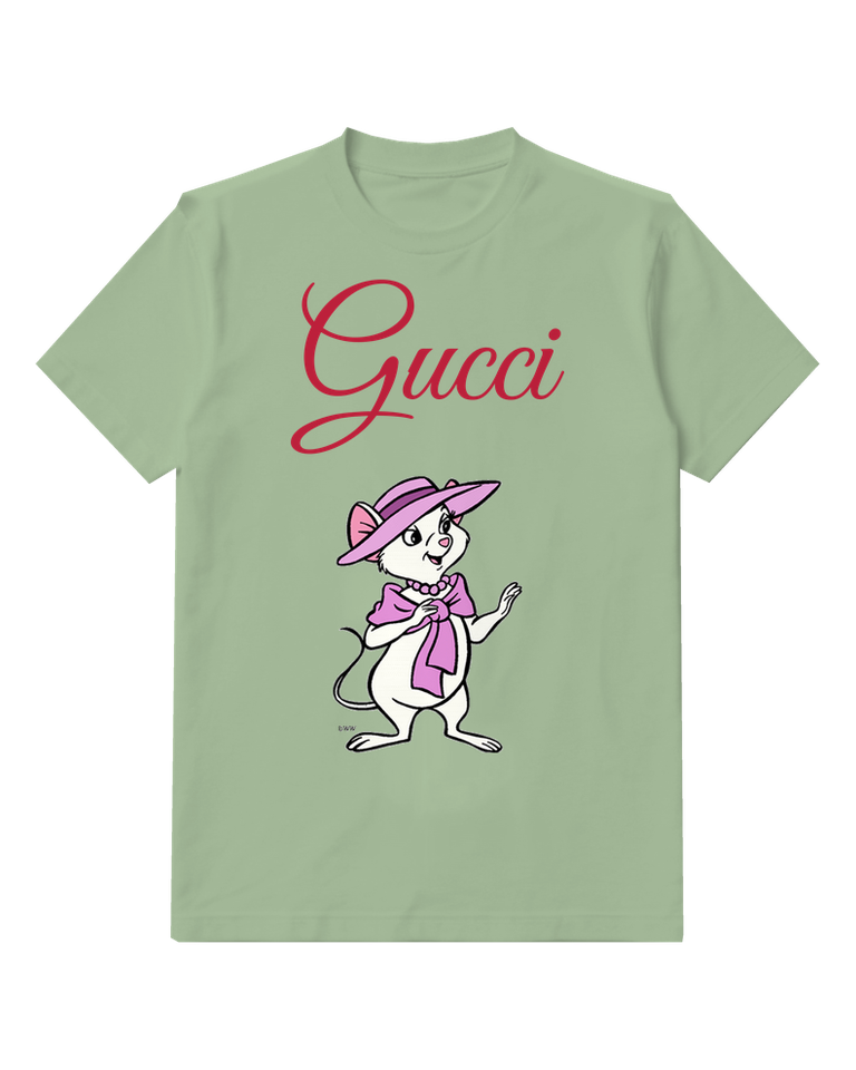 Sage Green Bianca Mouse In Hat And Bow Graphic T-Shirt - front product view