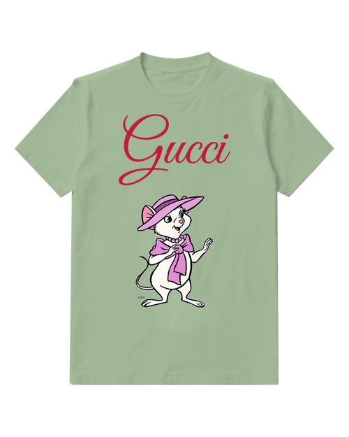 Sage Green Bianca Mouse In Hat And Bow Graphic T-Shirt - front product view