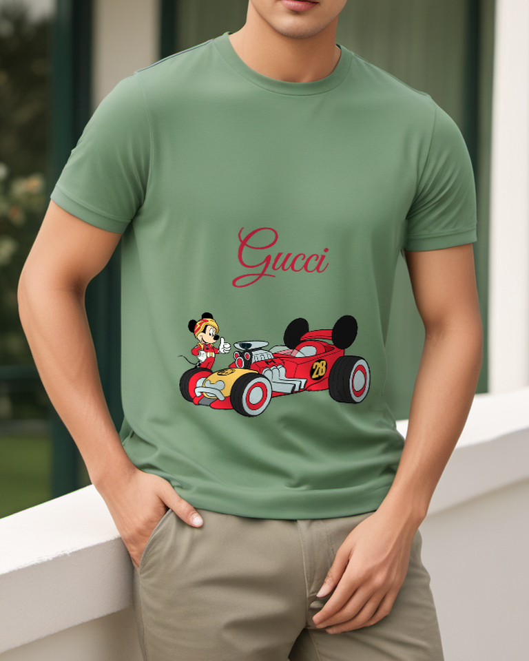 Sage Green Red Racing Car Mouse Graphic T-Shirt - styled view 2