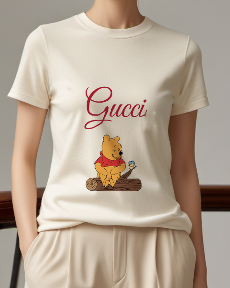 Ivory Winnie The Pooh Sitting On Log Graphic T-Shirt - model wearing view