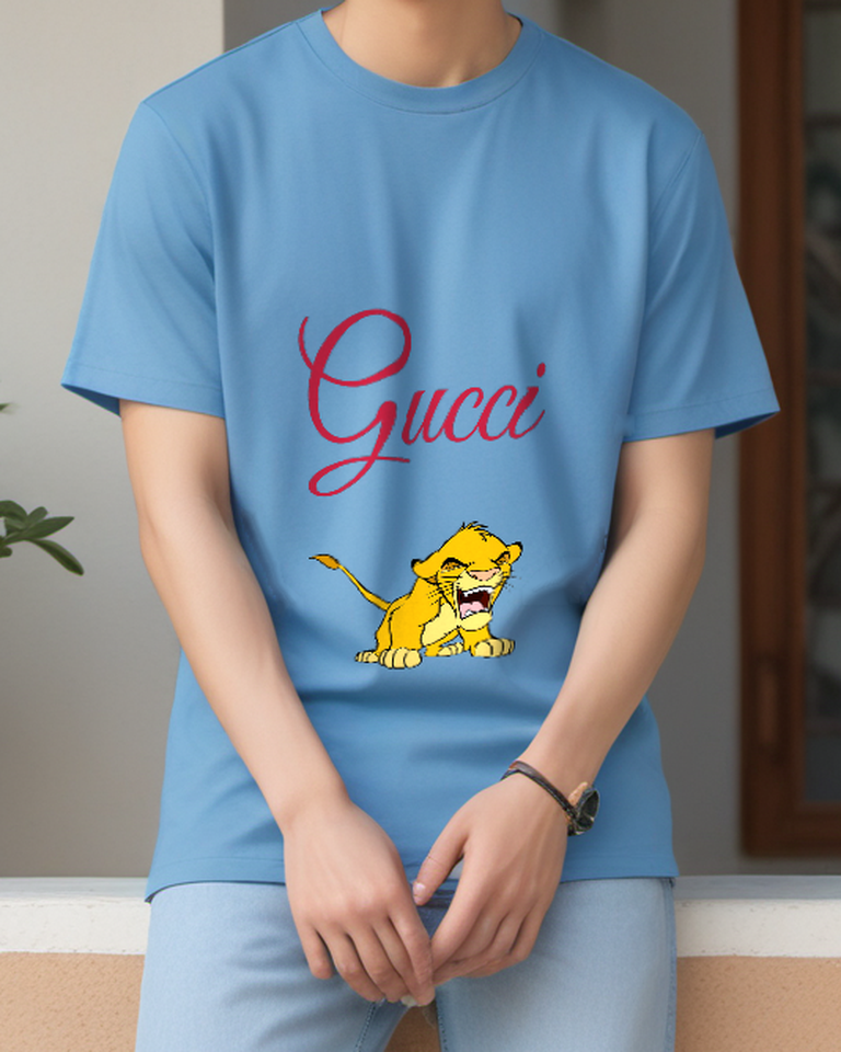 Sky Blue Roaring Lion Cub Graphic T-Shirt - styled view 4