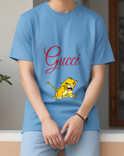 Sky Blue Roaring Lion Cub Graphic T-Shirt - styled view 4