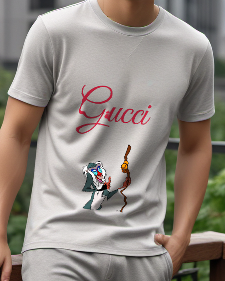 Light Gray Rafiki Holding Staff With Thumb Up Graphic T-Shirt - model wearing view