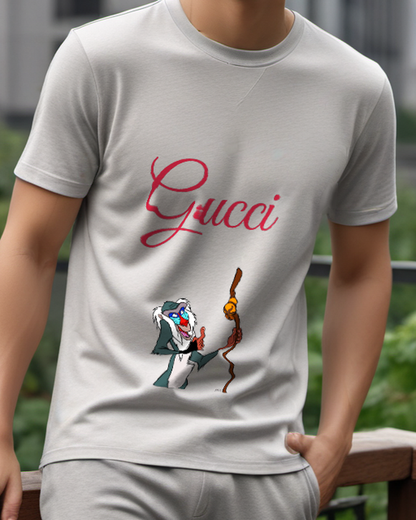 Light Gray Rafiki Holding Staff With Thumb Up Graphic T-Shirt - model wearing view
