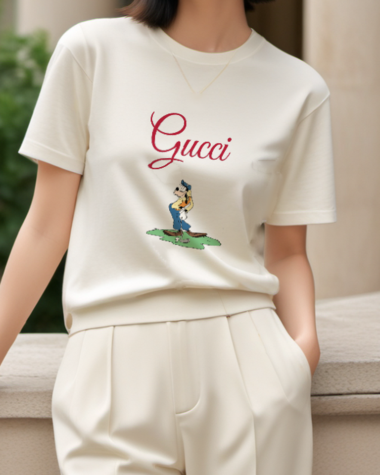 Light Gray Goofy Golfing With Club And Ball Graphic T-Shirt - model wearing view