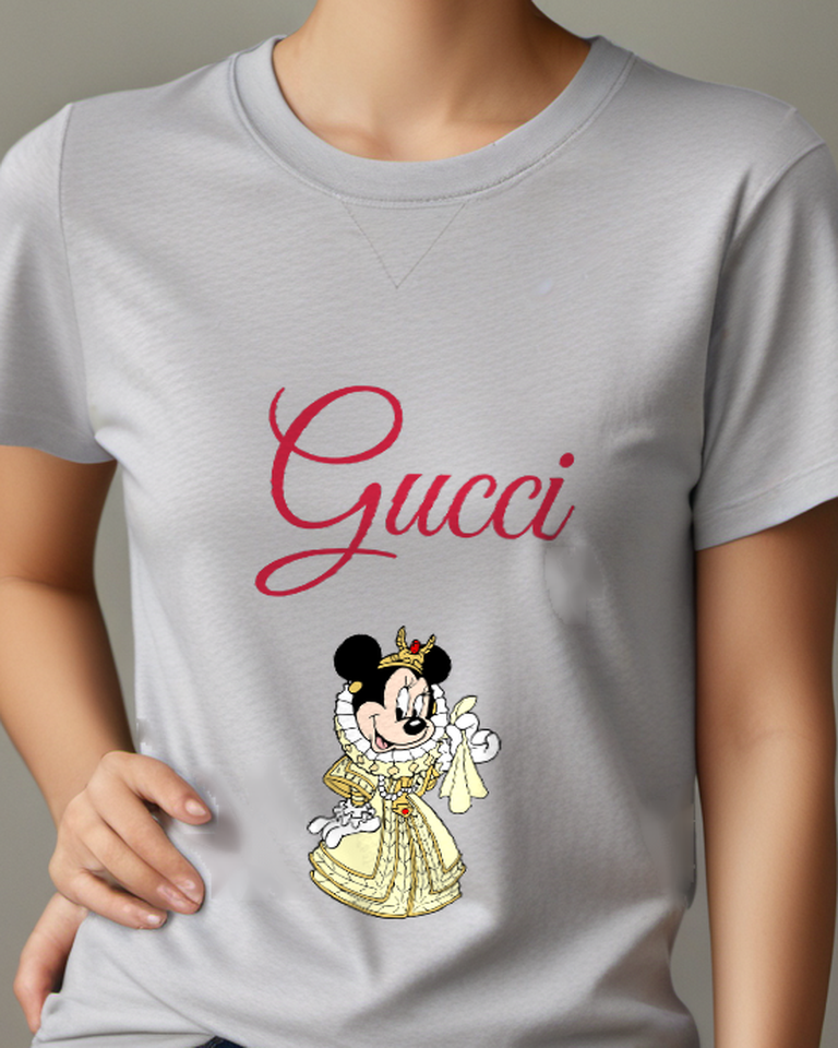 Light Gray Queen Minnie Mouse Smiling Cheerfully Graphic T-Shirt - model wearing view