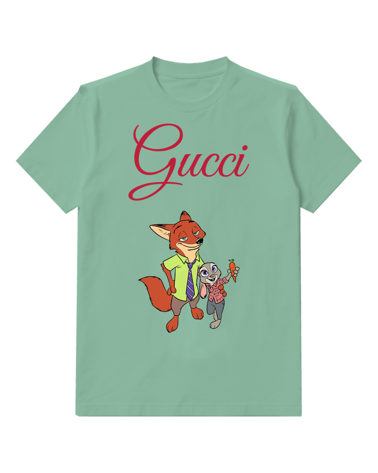 Sage Green Fox And Rabbit Pair Graphic T-Shirt - front product view