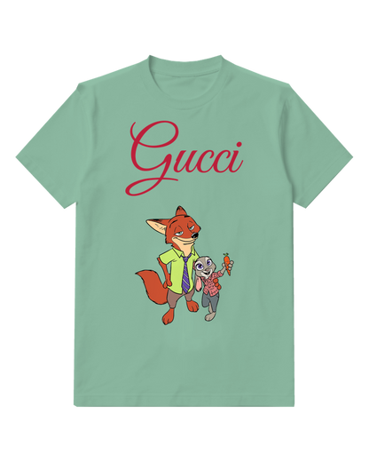 Sage Green Fox And Rabbit Pair Graphic T-Shirt - front product view