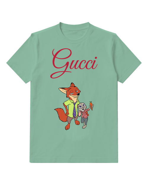 Sage Green Fox And Rabbit Pair Graphic T-Shirt - front product view