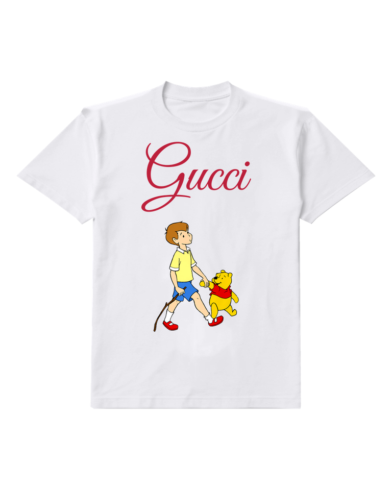 White Boy Walks With Bear Holding Stick Graphic T-Shirt - front product view