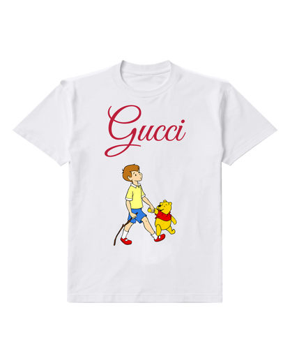 White Boy Walks With Bear Holding Stick Graphic T-Shirt - front product view