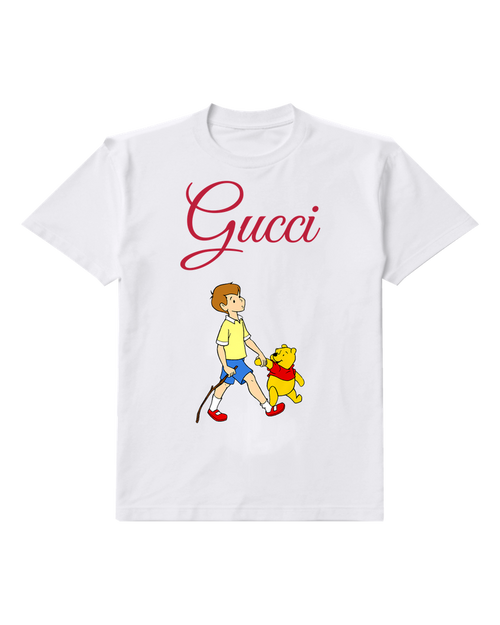 White Boy Walks With Bear Holding Stick Graphic T-Shirt - front product view