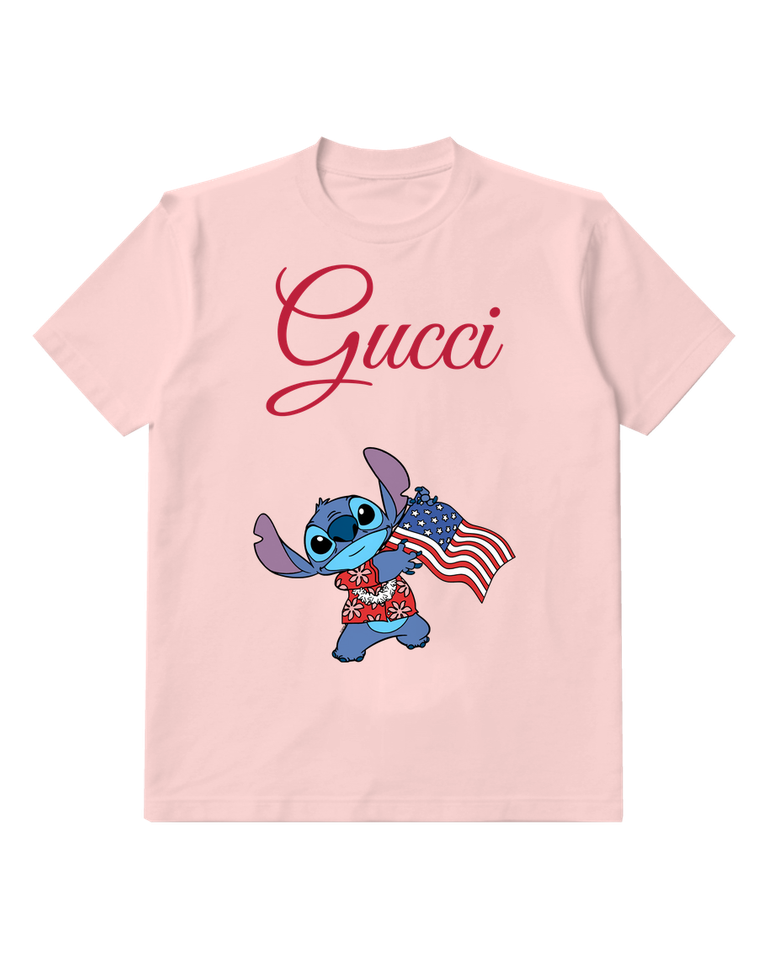 Blush Pink Blue Creature American Flag Graphic T-Shirt - front product view