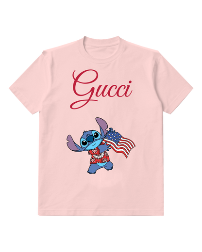 Blush Pink Blue Creature American Flag Graphic T-Shirt - front product view