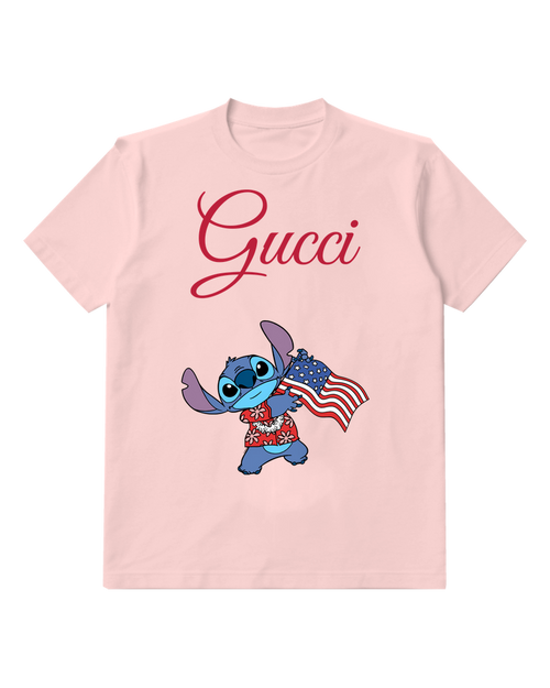 Blush Pink Blue Creature American Flag Graphic T-Shirt - front product view