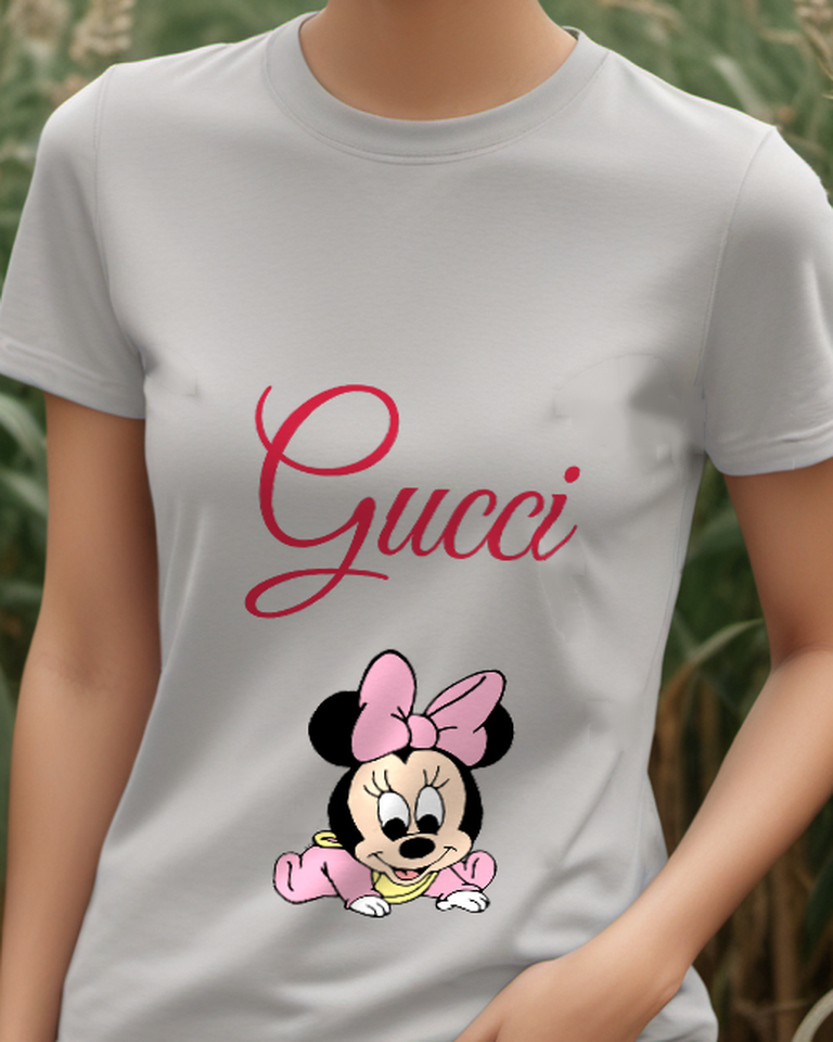 Light Gray Baby Minnie Mouse Crawling On Floor Crew Neck Graphic T-Shirt - model wearing view