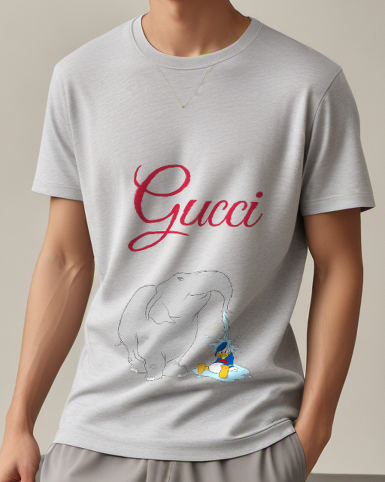 Light Gray Donald Duck Sprayed By An Elephant Trunk Graphic T-Shirt - model wearing view