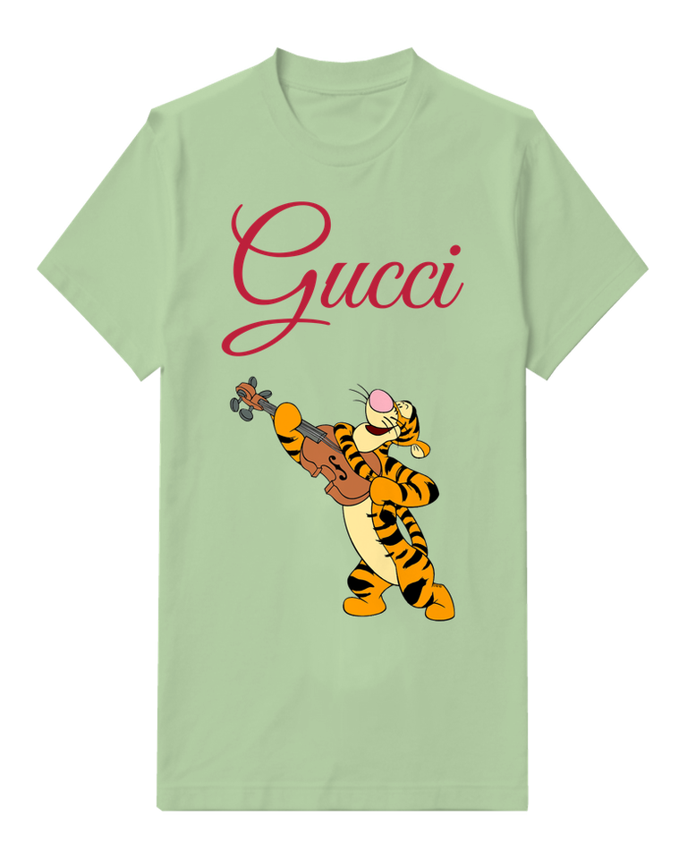 Sage Green Tigger Playing Violin Enthusiastically Graphic T-Shirt - front product view