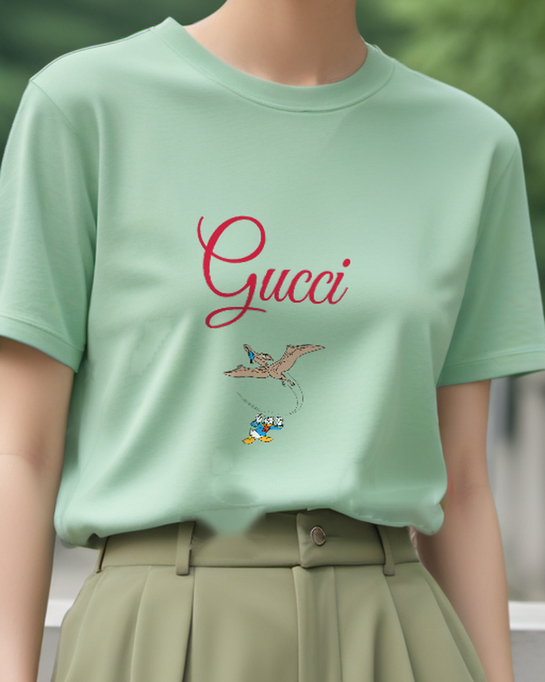Sage Green Donald Duck Startled By Flying Creature Graphic T-Shirt - model wearing view