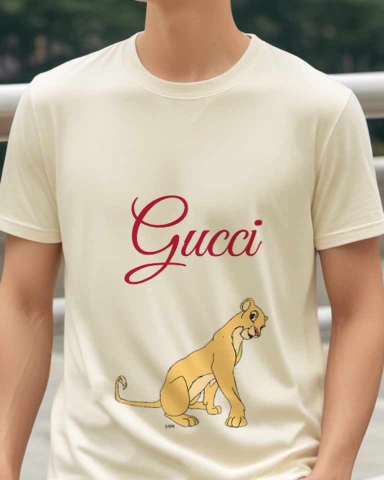 Ivory Lioness Sitting Alertly Graphic T-Shirt - model wearing view