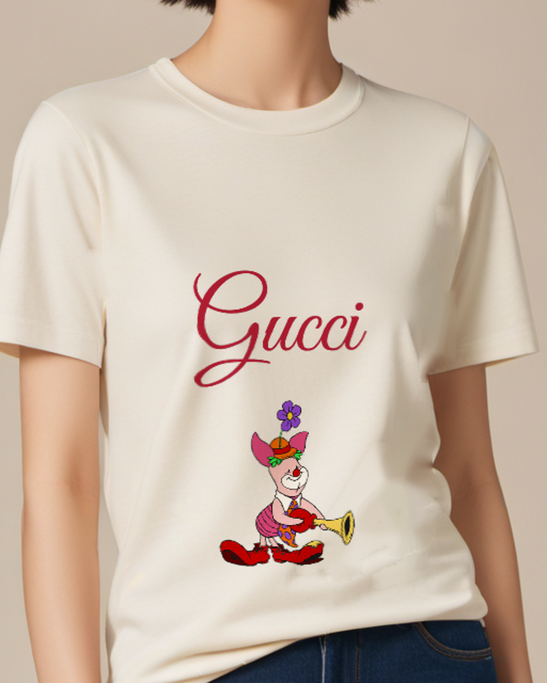 Ivory Piglet Clown Holding Trumpet Graphic T-Shirt - model wearing view