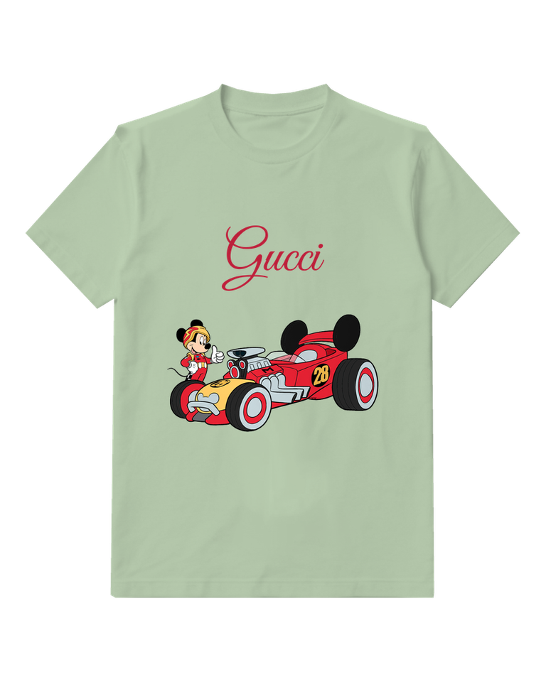 Sage Green Red Racing Car Mouse Graphic T-Shirt - front product view