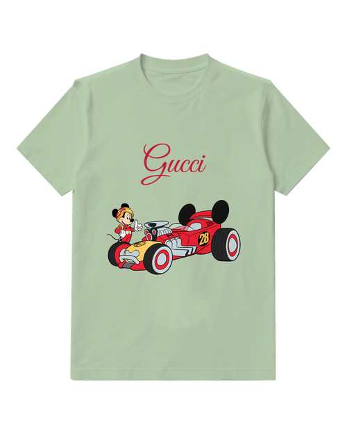Sage Green Red Racing Car Mouse Graphic T-Shirt - front product view
