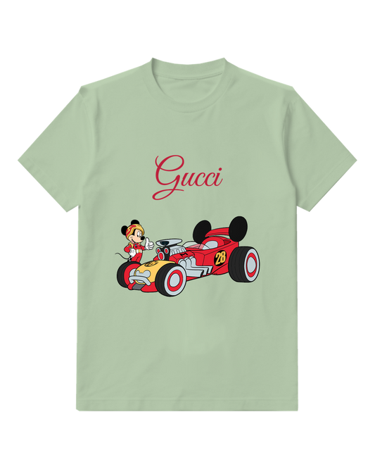 Sage Green Red Racing Car Mouse Graphic T-Shirt - front product view