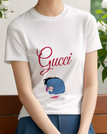White Eeyore Sleeping With Balloon Graphic T-Shirt - model wearing view