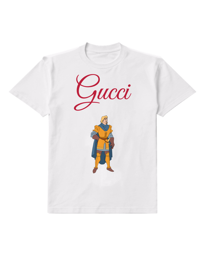White Armored Blond Knight Graphic T-Shirt - front product view