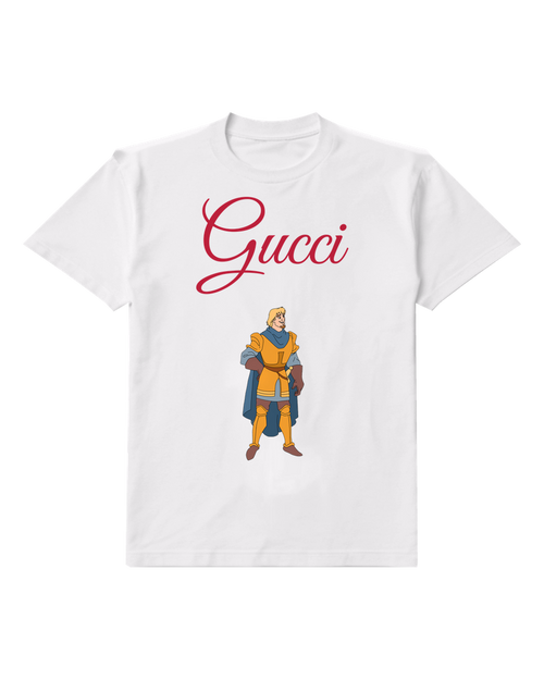 White Armored Blond Knight Graphic T-Shirt - front product view