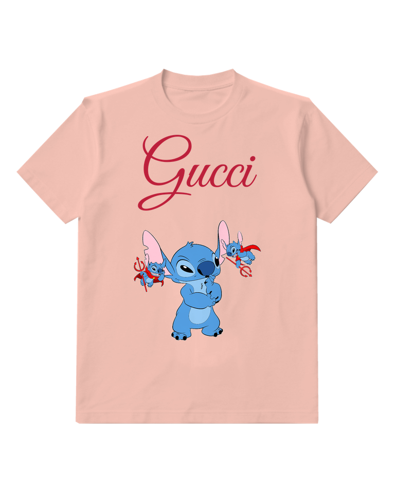 Blush Pink Stitch In Thoughtful Stance Holding Trident Graphic T-Shirt - front product view