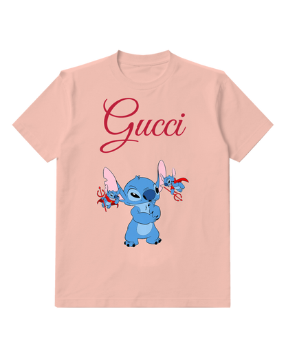Blush Pink Stitch In Thoughtful Stance Holding Trident Graphic T-Shirt - front product view