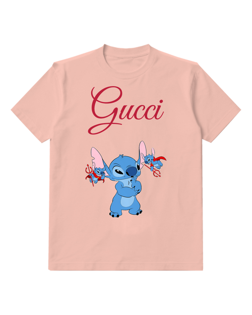 Blush Pink Stitch In Thoughtful Stance Holding Trident Graphic T-Shirt - front product view