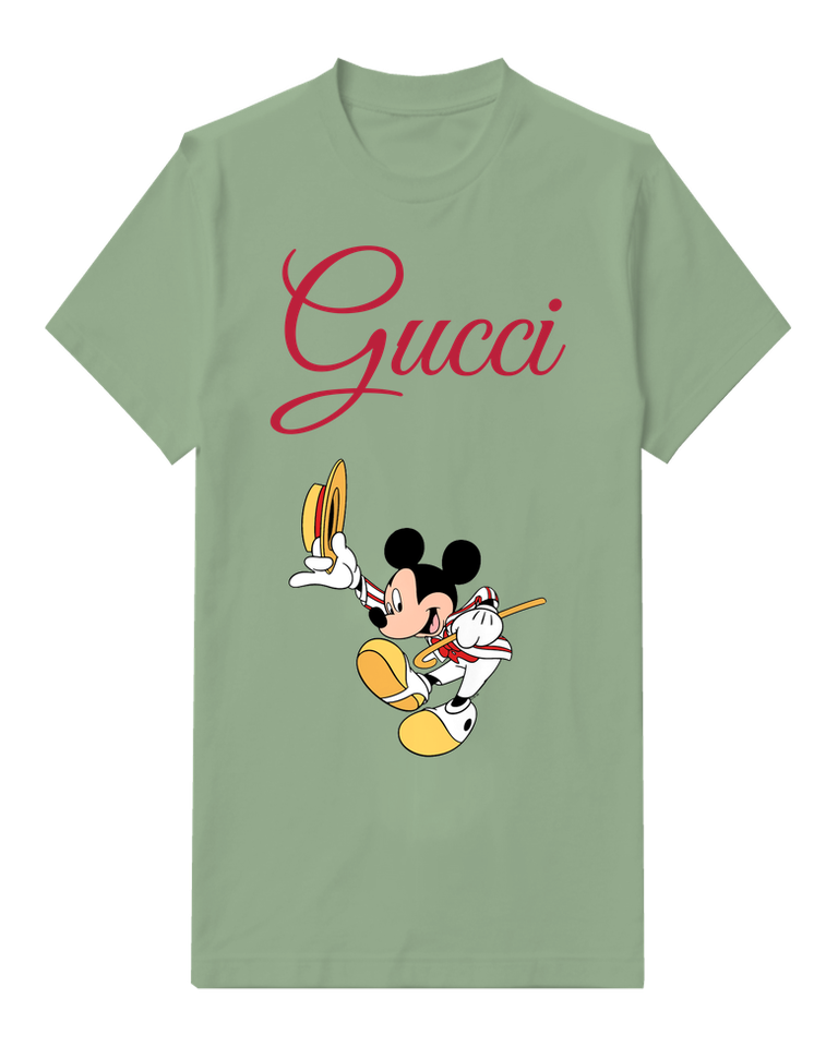 Sage Green Mickey Mouse Dancing With Hat And Horn Graphic T-Shirt - front product view