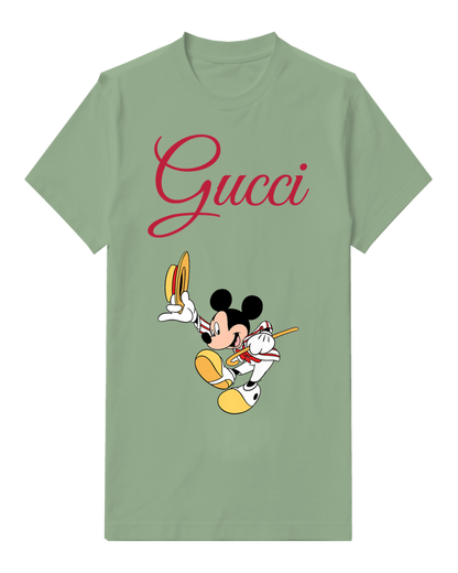 Sage Green Mickey Mouse Dancing With Hat And Horn Graphic T-Shirt - front product view