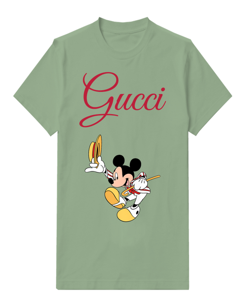 Sage Green Mickey Mouse Dancing With Hat And Horn Graphic T-Shirt - front product view