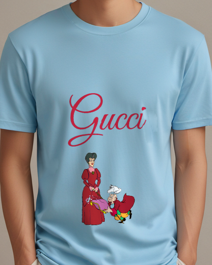 Sky Blue Lady In Red Gown Holding Cane Graphic T-Shirt - model wearing view