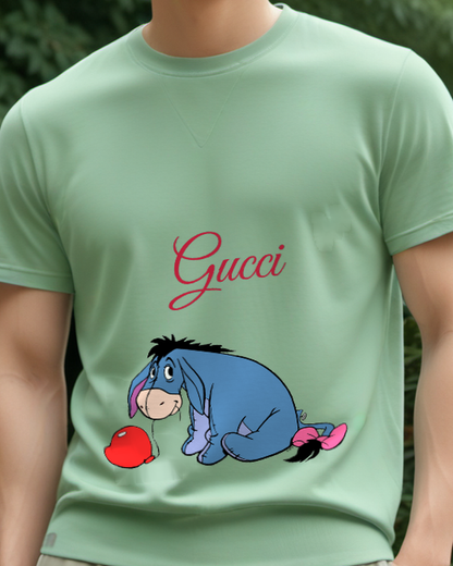 Sage Green Eeyore Sitting With Balloon Graphic T-Shirt - model wearing view