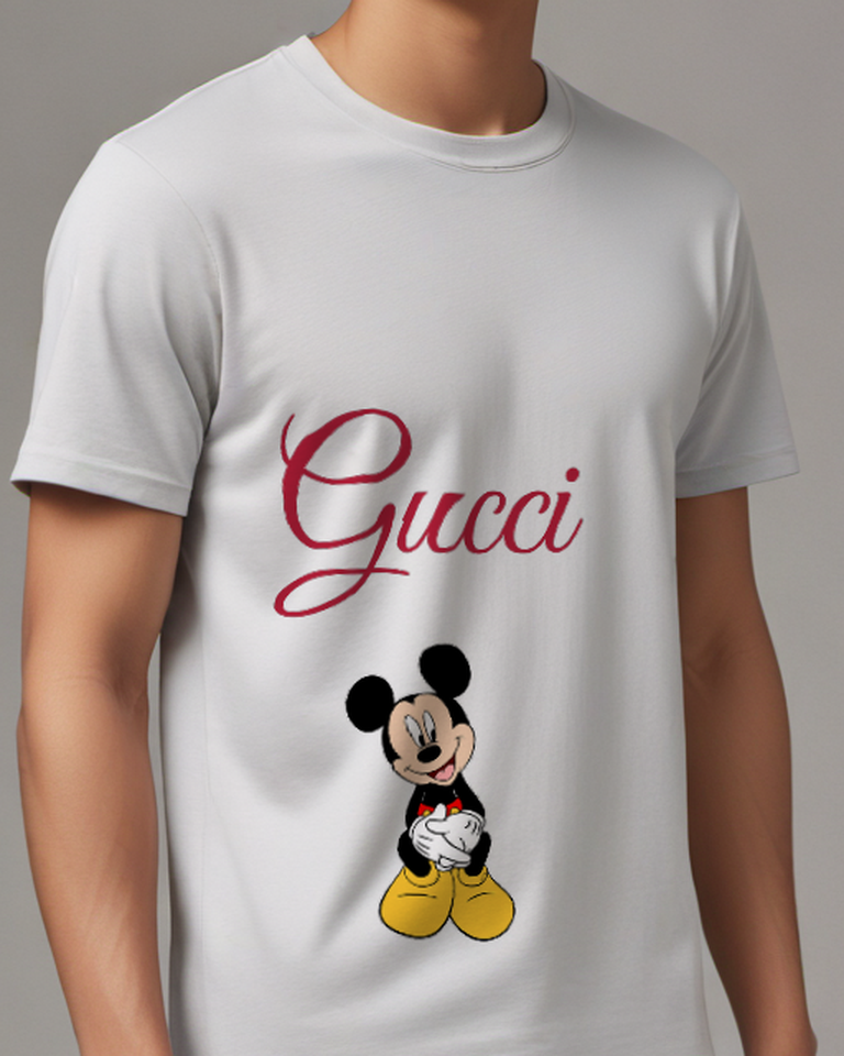 Light Gray Mickey Mouse Sitting Cross Legged Graphic T-Shirt - model wearing view