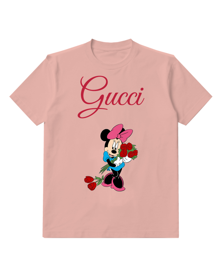 Blush Pink Minnie Mouse Holding Roses Graphic T-Shirt - front product view